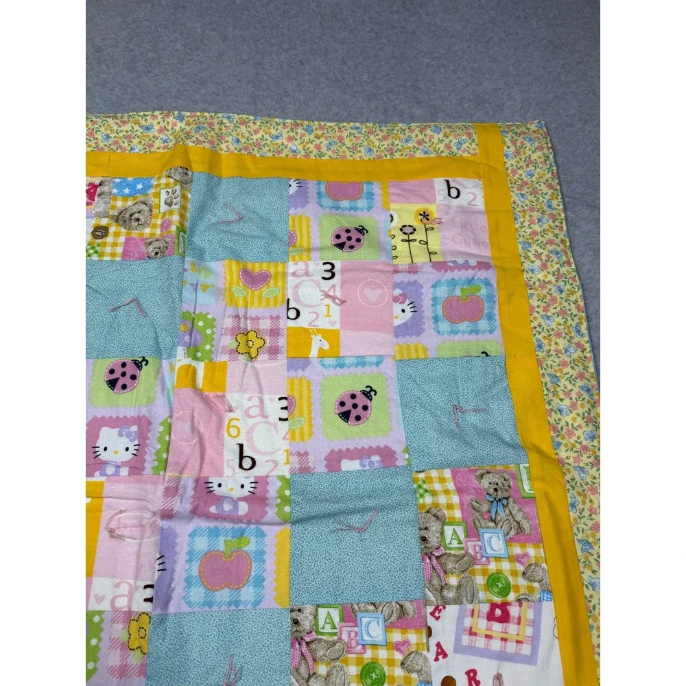 Project Linus Handmade Baby Quilt Hello Kitty Teddy Bear Flannel Back 36x34 2019